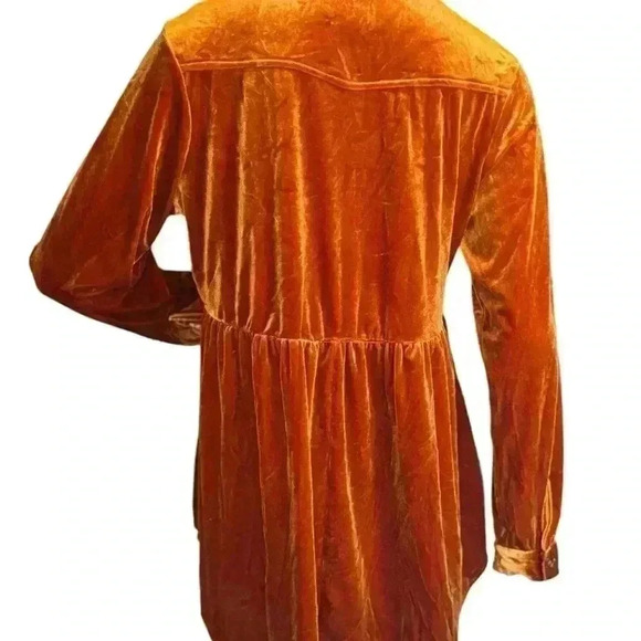 Umgee velvet button down swing hem shirt/dress Top Burnt Orange size M. - Picture 5 of 13